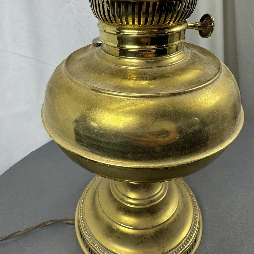 Vintage Gold Tone Kerosene Hurricane Lamp Converted To Electric